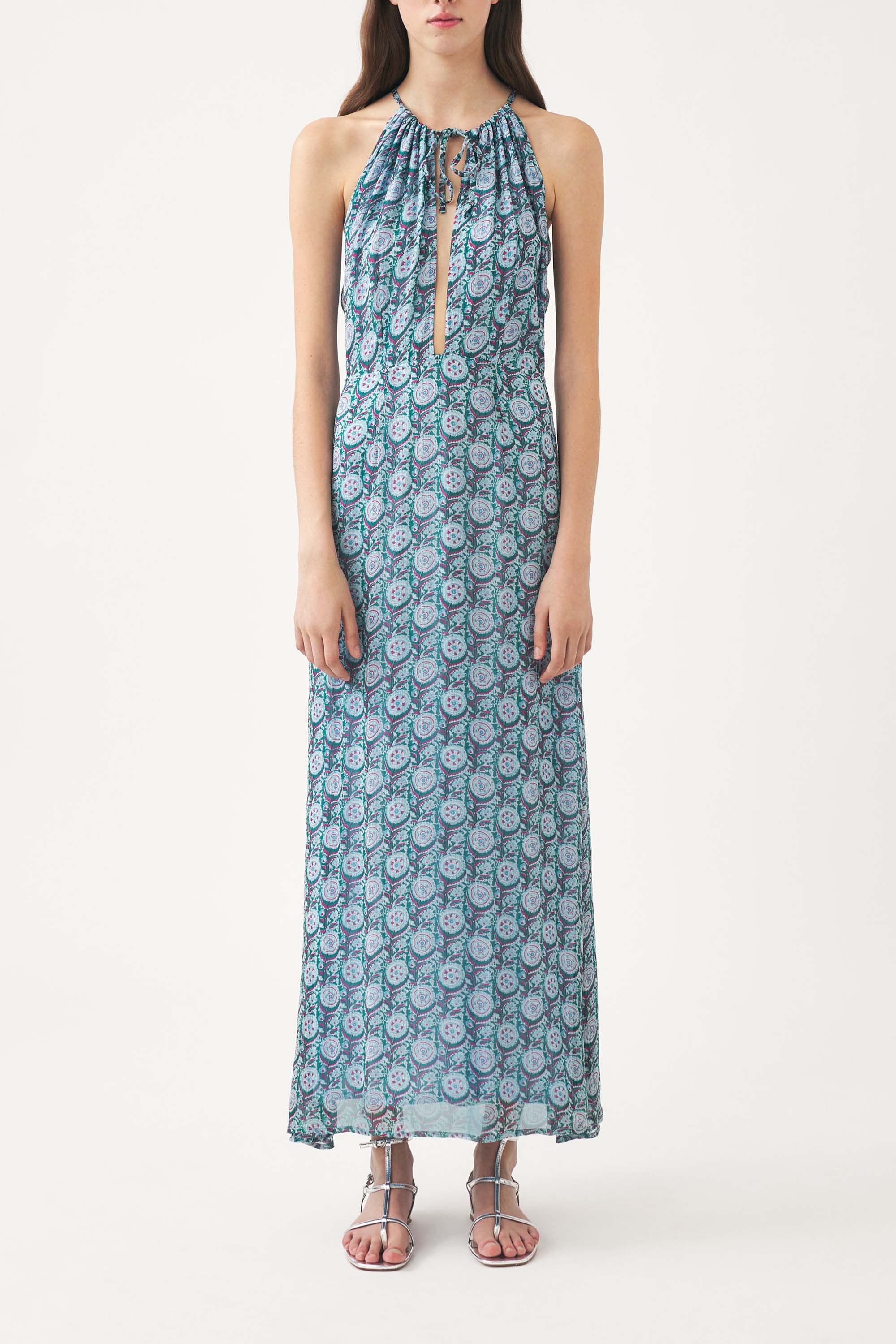 Langes bedrucktes Kleid aus Chiffon Cassy