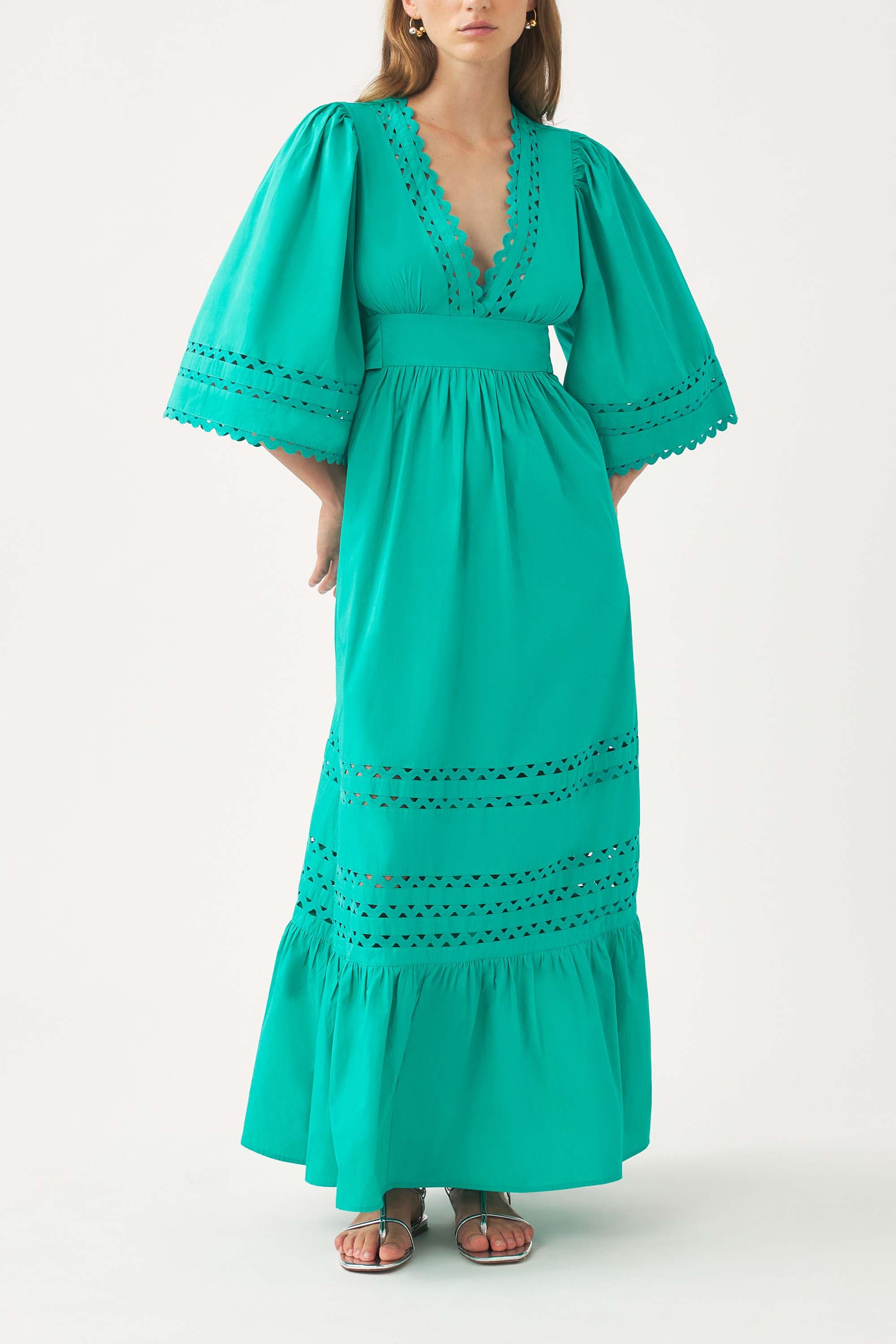 Cotton poplin openwork maxi dress Rodo